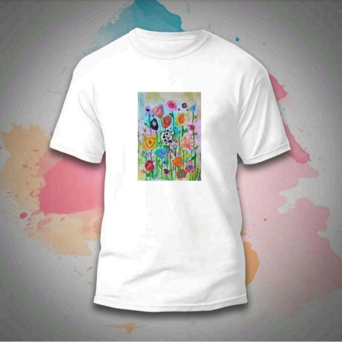 Футболка білого кольору з дитячим малюнком Квіткове поле від Мікаели