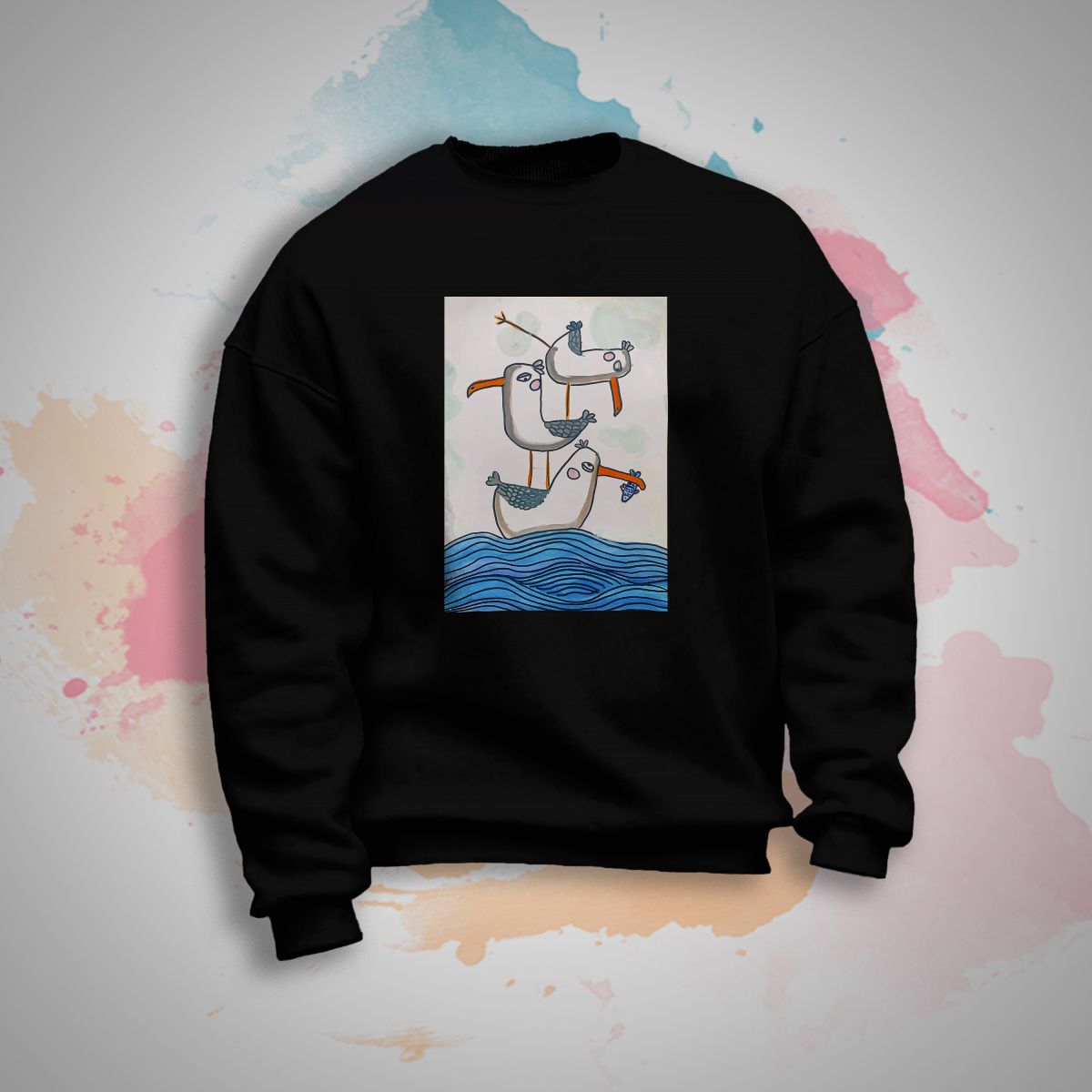 Світшот оверсайз чорного кольору з дитячим малюнком Одеса від Кіри